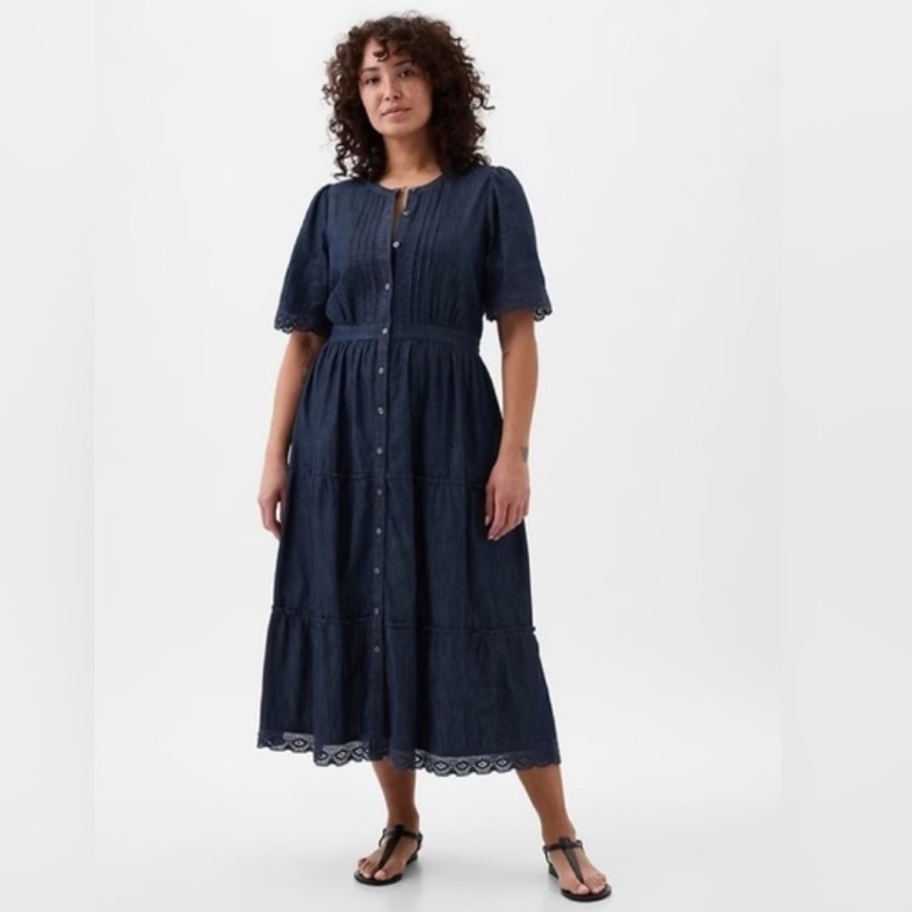 NWT Gap Lace Denim Midi Navy Dress Size Small (#873499) - Picture 5 of 12